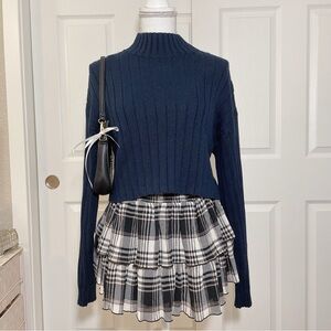 Kendall & Kylie Mock Neck Ribbed Crop Drop Sleeve Sweater